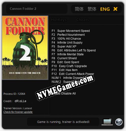 Cannon Fodder 2: Treinador (V1.0.72)