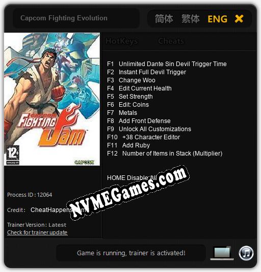 Capcom Fighting Evolution: Cheats, Trainer +12 [CheatHappens.com]