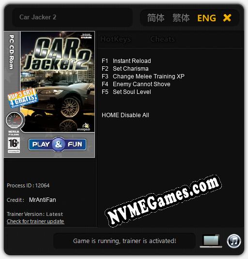 Treinador liberado para Car Jacker 2 [v1.0.3]