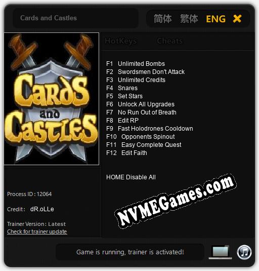 Treinador liberado para Cards and Castles [v1.0.9]