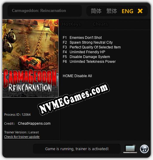 Treinador liberado para Carmageddon: Reincarnation [v1.0.9]