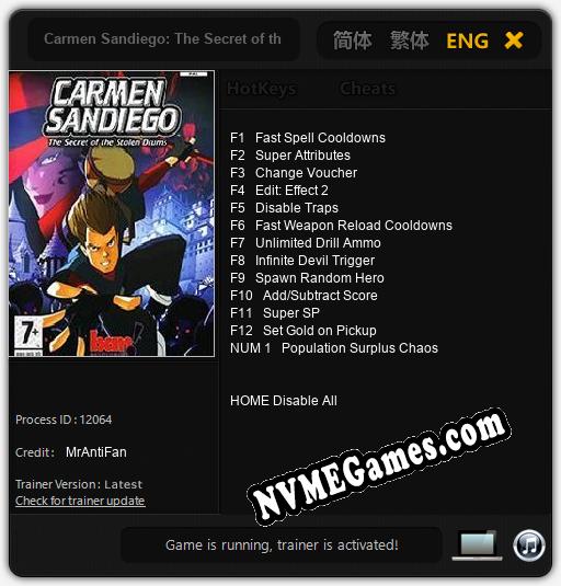 Carmen Sandiego: The Secret of the Stolen Drums: Cheats, Trainer +13 [MrAntiFan]