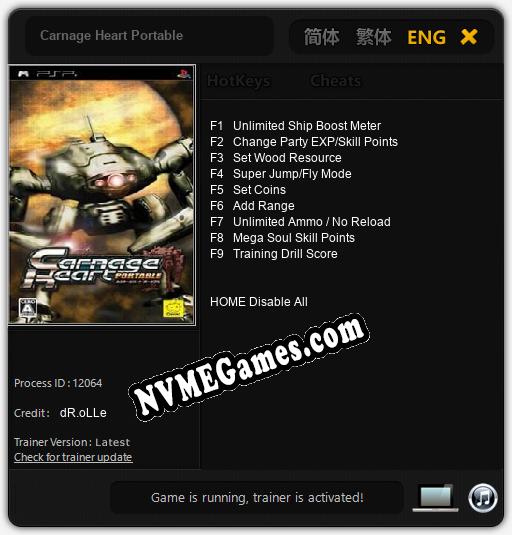 Treinador liberado para Carnage Heart Portable [v1.0.9]