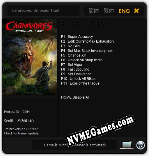 Carnivores: Dinosaur Hunt: Cheats, Trainer +11 [MrAntiFan]