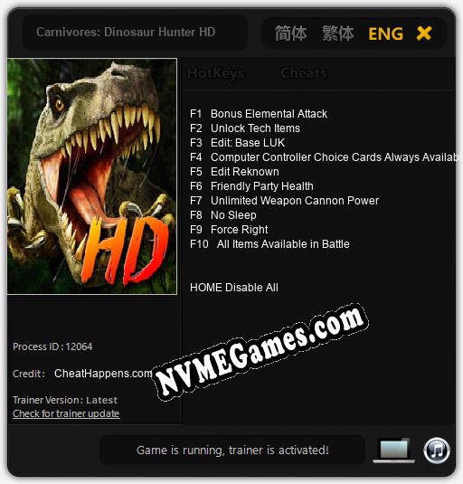 Treinador liberado para Carnivores: Dinosaur Hunter HD [v1.0.9]