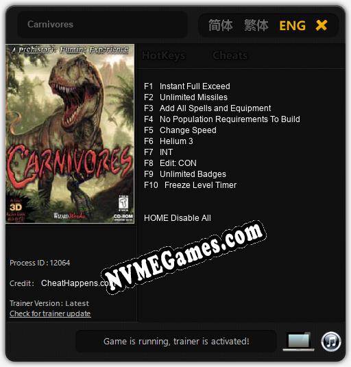 Carnivores: Trainer +10 [v1.6]