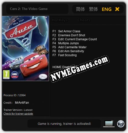 Treinador liberado para Cars 2: The Video Game [v1.0.9]