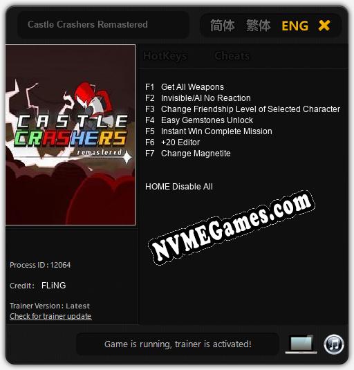 Treinador liberado para Castle Crashers Remastered [v1.0.3]