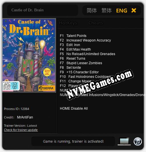 Treinador liberado para Castle of Dr. Brain [v1.0.7]