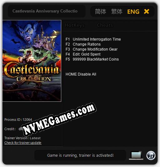 Castlevania Anniversary Collection: Treinador (V1.0.65)