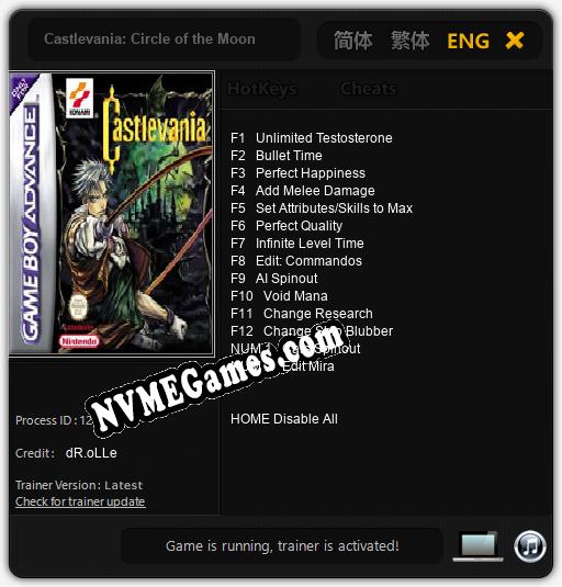 Castlevania: Circle of the Moon: Cheats, Trainer +14 [dR.oLLe]