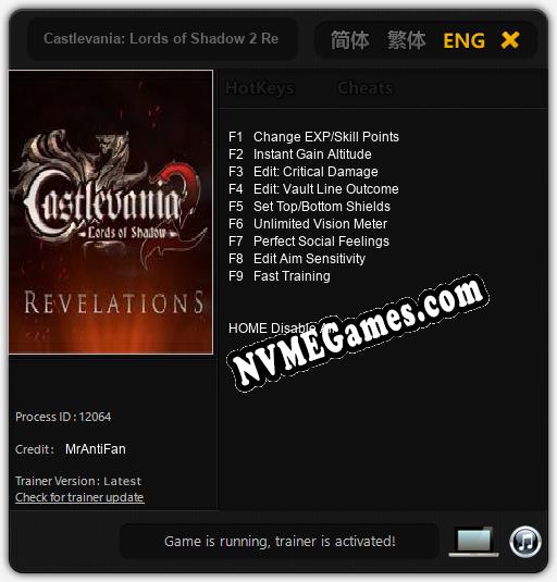 Treinador liberado para Castlevania: Lords of Shadow 2 Revelations [v1.0.1]