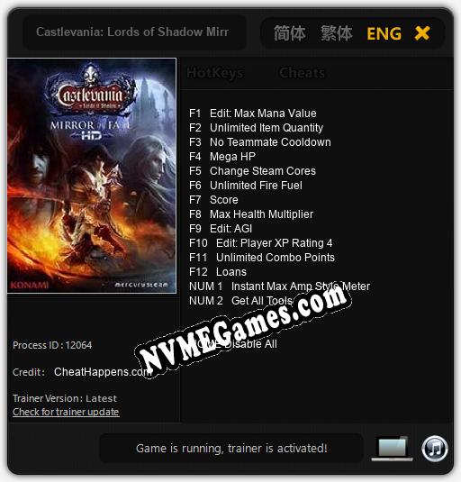 Castlevania: Lords of Shadow Mirror of Fate HD: Treinador (V1.0.11)