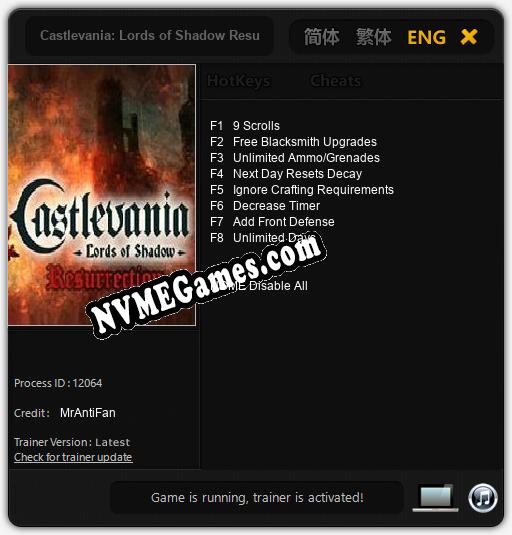 Castlevania: Lords of Shadow Resurrection: Cheats, Trainer +8 [MrAntiFan]