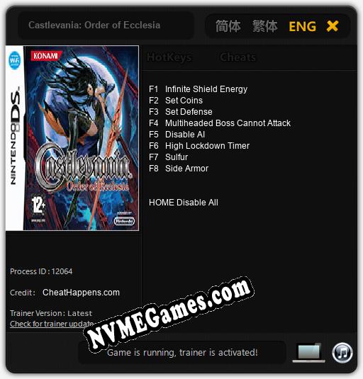 Castlevania: Order of Ecclesia: Cheats, Trainer +8 [CheatHappens.com]