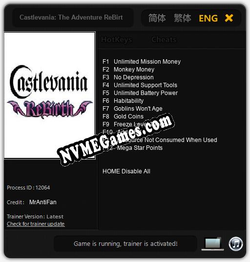 Castlevania: The Adventure ReBirth: Treinador (V1.0.6)