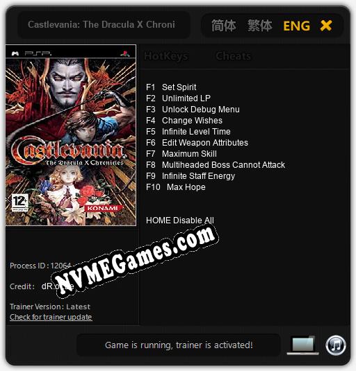 Castlevania: The Dracula X Chronicles: Trainer +10 [v1.1]