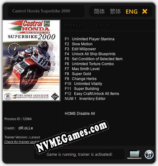 Castrol Honda Superbike 2000: Cheats, Trainer +13 [dR.oLLe]