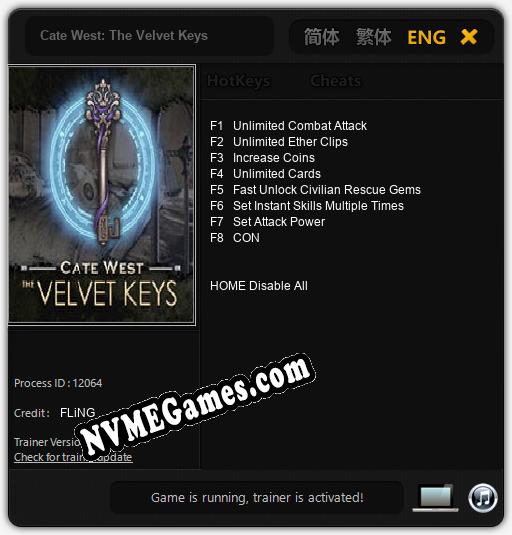 Cate West: The Velvet Keys: Trainer +8 [v1.7]