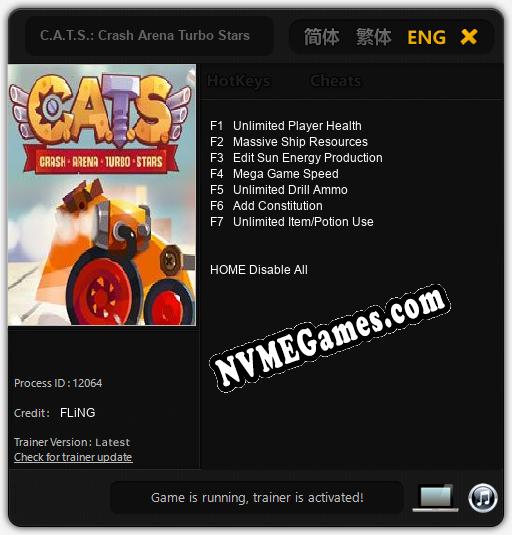 C.A.T.S.: Crash Arena Turbo Stars: Cheats, Trainer +7 [FLiNG]