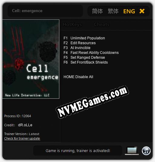 Cell: emergence: Cheats, Trainer +6 [dR.oLLe]