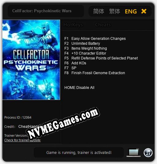 CellFactor: Psychokinetic Wars: Cheats, Trainer +8 [CheatHappens.com]