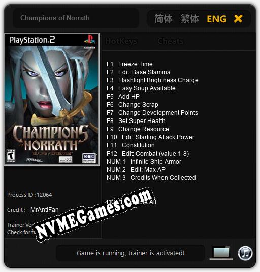 Treinador liberado para Champions of Norrath [v1.0.4]