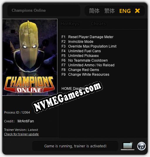 Champions Online: Cheats, Trainer +9 [MrAntiFan]