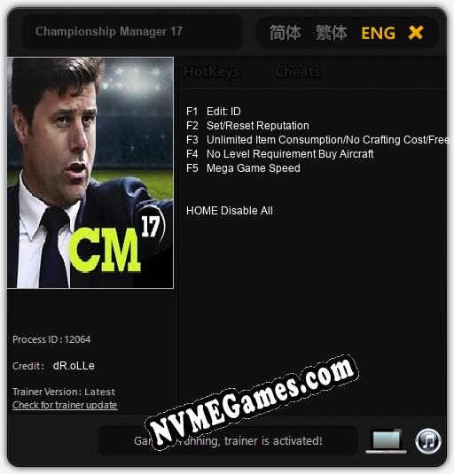 Championship Manager 17: Trainer +5 [v1.3]