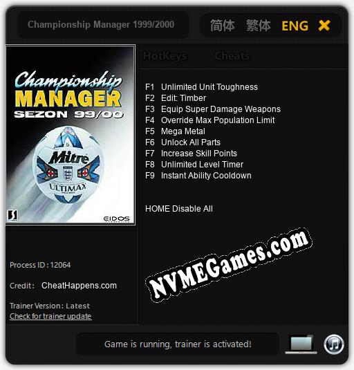 Championship Manager 1999/2000: Cheats, Trainer +9 [CheatHappens.com]