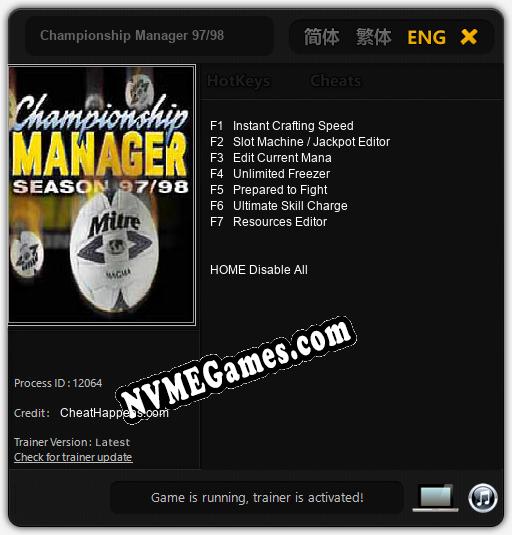 Championship Manager 97/98: Trainer +7 [v1.2]