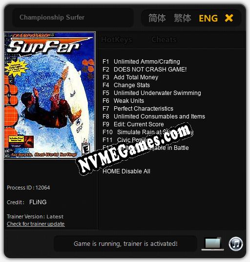 Championship Surfer: Cheats, Trainer +12 [FLiNG]