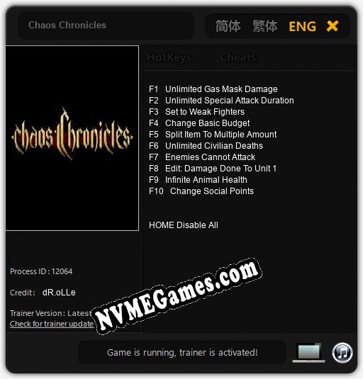 Treinador liberado para Chaos Chronicles [v1.0.1]