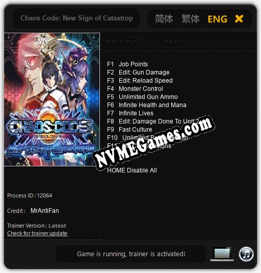 Chaos Code: New Sign of Catastrophe: Cheats, Trainer +11 [MrAntiFan]