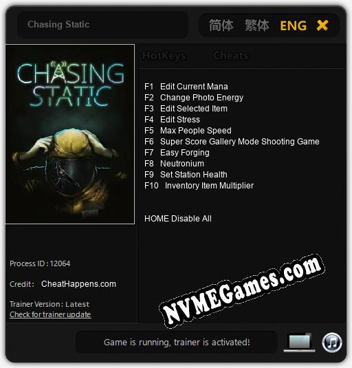 Treinador liberado para Chasing Static [v1.0.5]