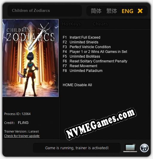 Treinador liberado para Children of Zodiarcs [v1.0.9]