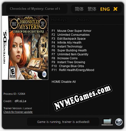 Chronicles of Mystery: Curse of the Ancient Temple: Trainer +11 [v1.9]