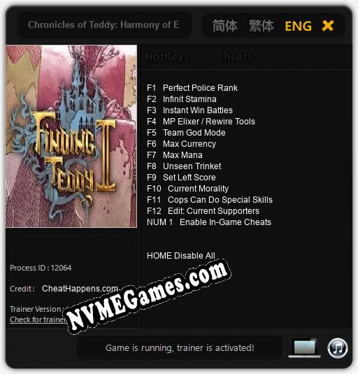 Treinador liberado para Chronicles of Teddy: Harmony of Exidus [v1.0.5]