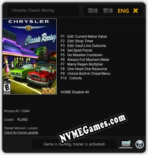 Treinador liberado para Chrysler Classic Racing [v1.0.3]