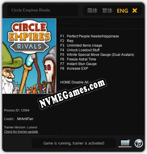 Treinador liberado para Circle Empires Rivals [v1.0.3]