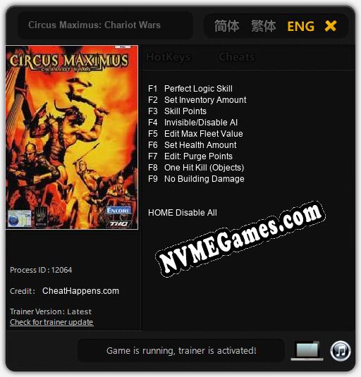 Treinador liberado para Circus Maximus: Chariot Wars [v1.0.8]