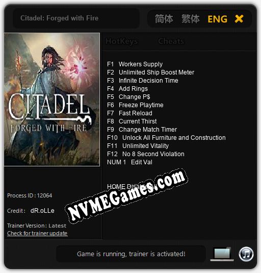 Citadel: Forged with Fire: Treinador (V1.0.16)