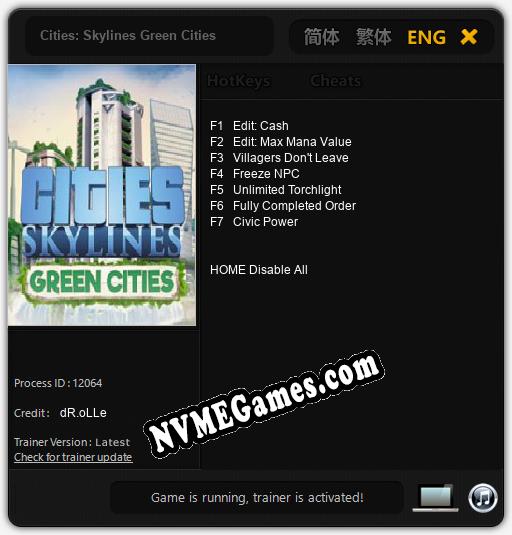 Treinador liberado para Cities: Skylines Green Cities [v1.0.3]