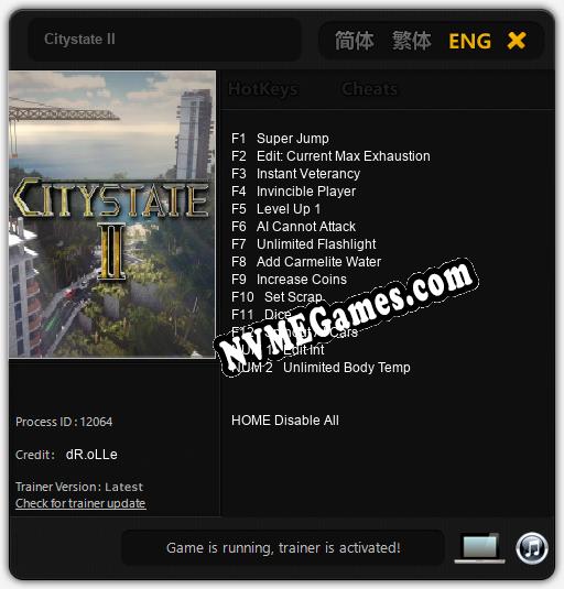 Treinador liberado para Citystate II [v1.0.7]