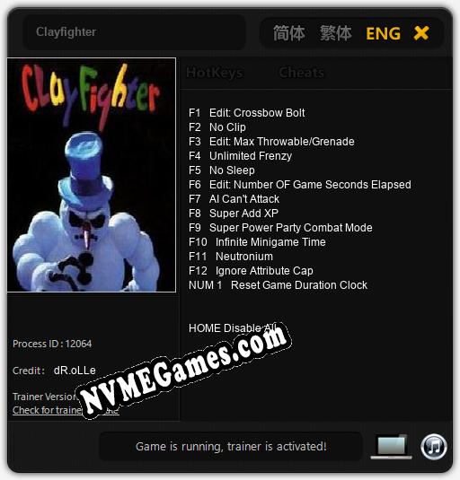 Treinador liberado para Clayfighter [v1.0.3]