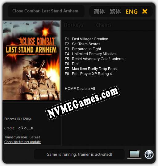 Treinador liberado para Close Combat: Last Stand Arnhem [v1.0.6]
