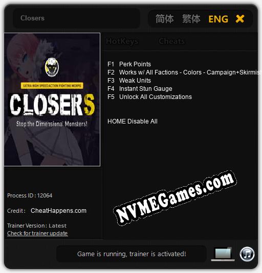 Treinador liberado para Closers [v1.0.4]