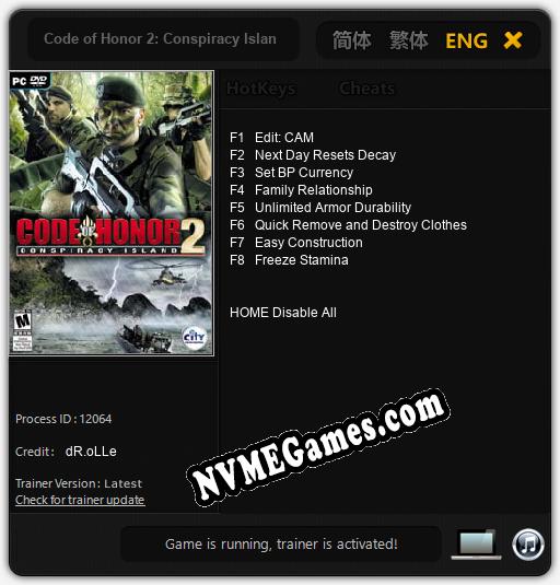Code of Honor 2: Conspiracy Island: Treinador (V1.0.69)