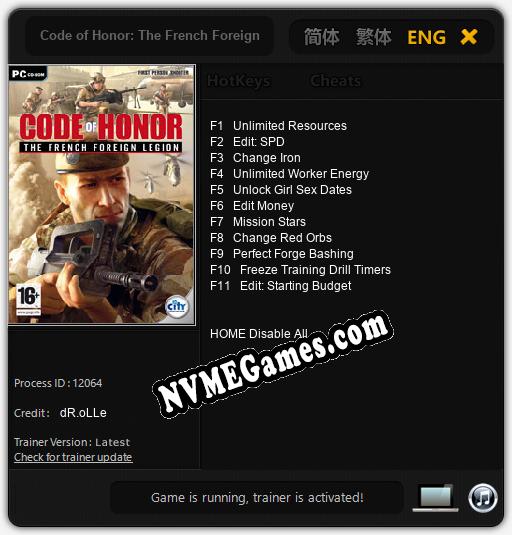 Code of Honor: The French Foreign Legion: Trainer +11 [v1.1]