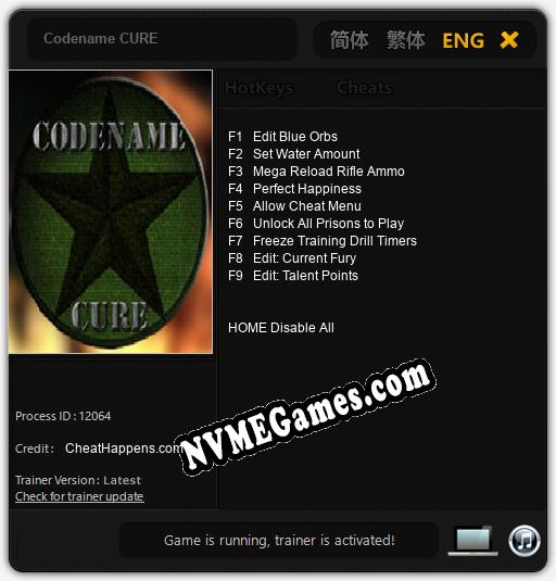 Treinador liberado para Codename CURE [v1.0.7]